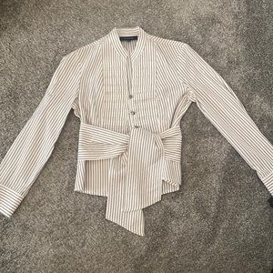 Jones New York Brown and White Striped Blouse Size S